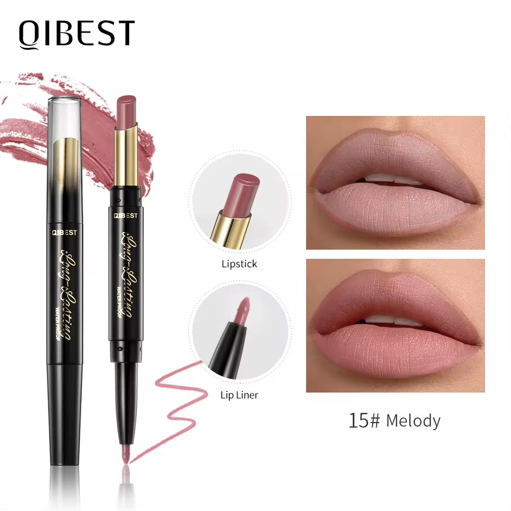 2 in 1 Matte Lipstick Lip Liner Nude Lipliner Makeup Waterproof Lipstick Pen Long Lasting Lip Pencil Makeup Lips Cosmetic