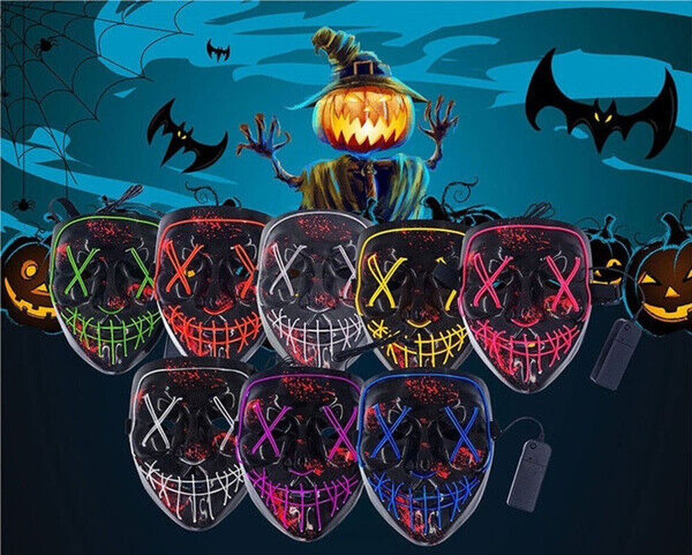 Halloween LED Mask Clubbing Light up Costume Rave Cosplay Party Purge 3 Modes