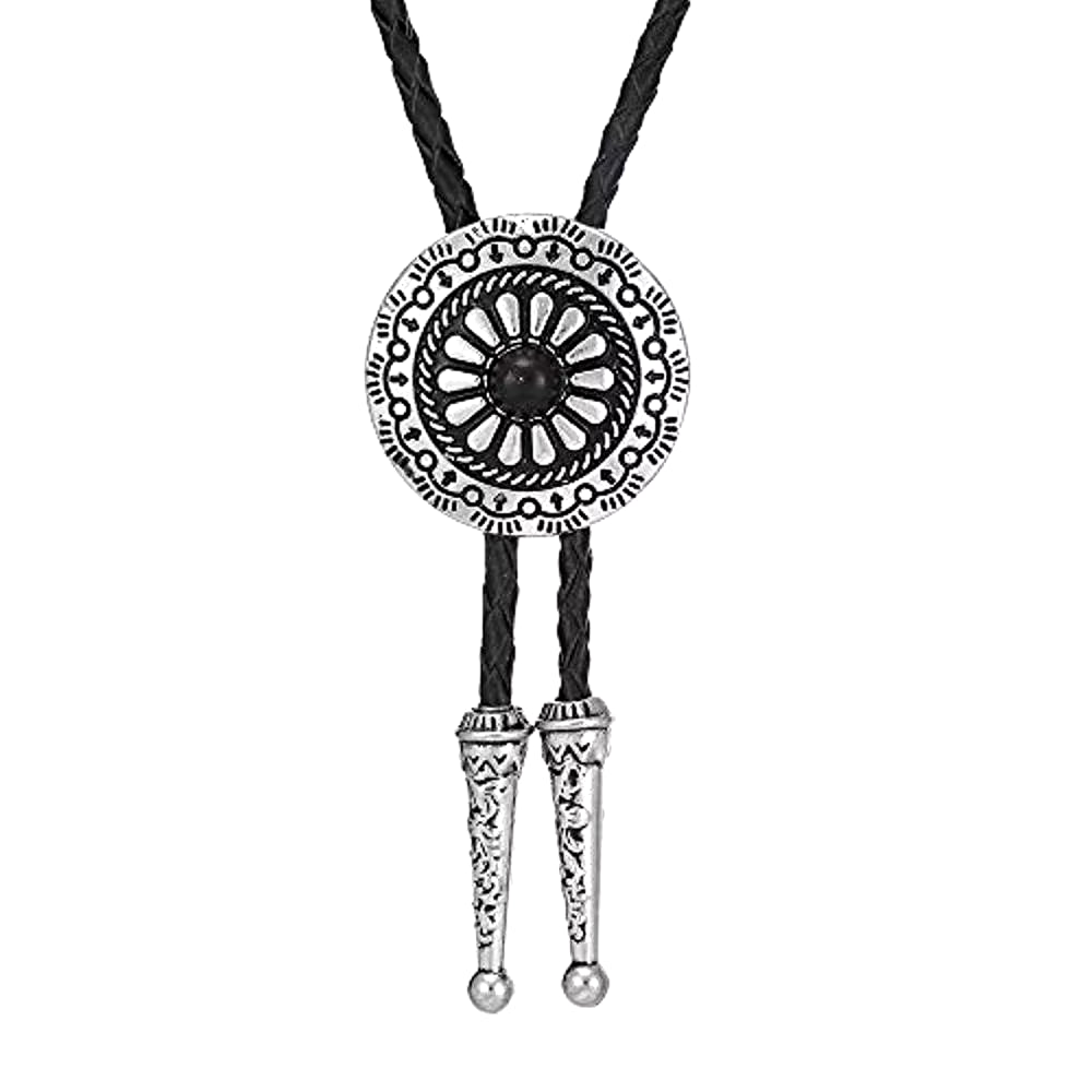 Metal round Pandent Bolo Tie for Man Indian Cowboy Western Cowgirl Leather Rope Zinc Alloy Necktie