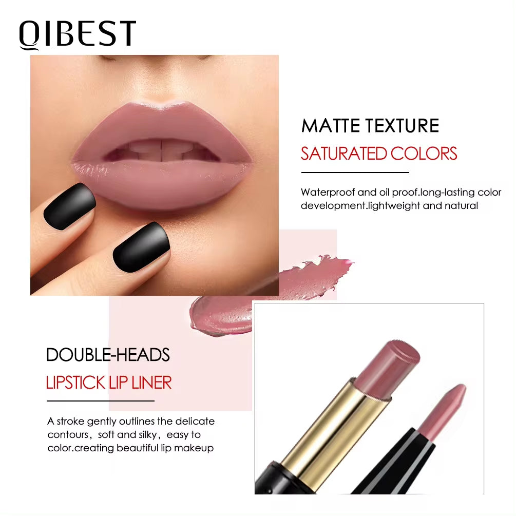 2 in 1 Matte Lipstick Lip Liner Nude Lipliner Makeup Waterproof Lipstick Pen Long Lasting Lip Pencil Makeup Lips Cosmetic